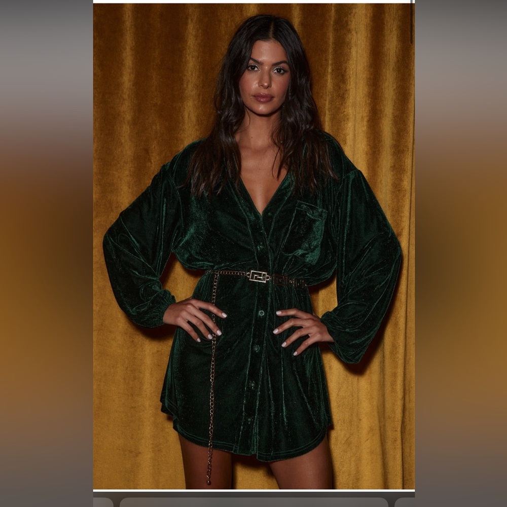 12th Tribe Dark Green Velvet Dress